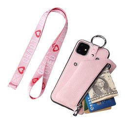 Leather phone case with lanyard for iphone 12 pro max 11 pro xs for Samsung galaxy note 20 ultra s10 s20 designer wallets