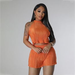 Women's Tracksuits Summer Pleated Short Two Piece Set Women Lounge Wear Sleeveless Crop Top Shorts Streetwear Outfits Night Club Matching