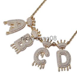 Pendant Necklaces Luxury Iced Out Bling A-Z Crown English Letter Pendant Necklace Gold Silver Hip hop 3mm 60cm Rope Chain Fashion Men Women Jewelry gift box x0711