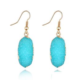 Stud Simple Druzy Drusy Oval Charms Earrings Imitation Natural Stone Resin Handmade Gold Earings For Women Party Birthday Gift Drop Dhxwq