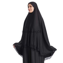Shawls Islamic Ladies Long Khimar Lace Fashion Muslimah Headdress Ramadan Eid Worship Arabic Women Hijab Shawls Jilbab Prayer Clothes x0711