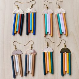 Stud Four Colours Semicircle Alloy Rainbow Striped Soft Clay Irregular Drop Earrings for Women 230710