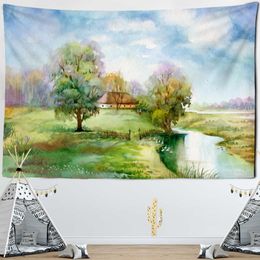 Tapestries Watercolour Landscape Tapestry Rural Scenery Witchcraft Wall Hanging Colourful Art Home Decor