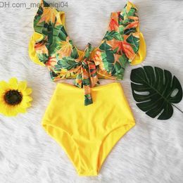 Women's Swimwear High waisted ruffled sexy bikini set 2022 Flounce Biquini swimsuit women's two-piece swimsuit floral beach suit V-neck swimsuit Z230712