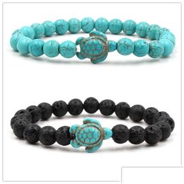 Charm Bracelets Natural Black Lava Stone Turquoise Tortoise Bracelet Aromatherapy Essential Oil Diffuser For Women Yoga Jewelry Drop Dh67I