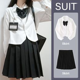 Women's Shorts Winter Women Blouse Add Pleated Skirt Suit Bow School Uniforms High Student Costume Long Sleeve Japanese Korean JK Clothing