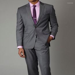 Men's Suits 2 Piece Formal Groom Tuxedo With Notched Lapel Slim Fit Grey Business Men Wedding Man Fashion Costume Jacket Pants