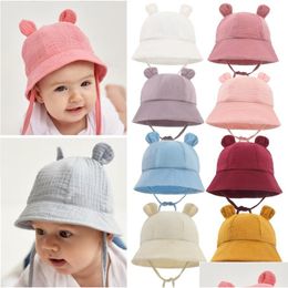 Caps Hats Spring Autumn Baby Sun Hat Children Outdoor Rabbit Ear Beach Boy Girl Panama Unisex Bucket For 0-12Months Drop Delivery Dhwwj