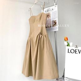 Casual Dresses French Style Summer Spaghetti Strap Dress Women High Waist Vintage Party Slim Sweet Ball Gown