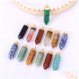 Charms Natural Stone Gold Plating Hexagonal Prism Healing Crystal Pendants For Diy Earrings Necklace Jewellery Making Drop Delivery Fi Dhvst