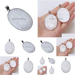 Pendant Necklaces Cameo Carved Girl Portrait Engraved Shell Freshwater White Shells 5 Pieces Drop Delivery Jewellery Pendants Dhadn