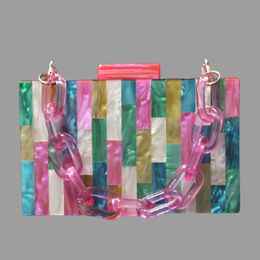 Evening Bags Fuchsia Colourful striped acrylic box clutches evening party girl summer beach fashion women shoulder messenger purse hand bags 230710