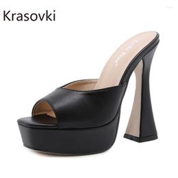 Slippers Krasovki 13.5cm PU Synthetic Summer Women Roman Gothic Punk Gladiator Fashion Ladies Sexy Sandals Single Plastic Shoes