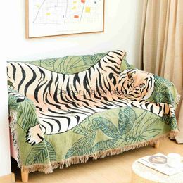 Blankets Textile City Ins Cartoon Leaf Tiger Throw Blanket Nordic Home Decorate Sofa Cover Knitted Tassel Tapestry Camping Picnic Mat x0711