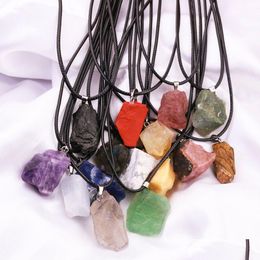 Pendant Necklaces Natural Fluorite Amethyst Citrine Pink Crystal Necklace Energy Stone Healing Meditation Yoga Gift Wholesale Drop D Dhxl5