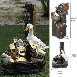 Resin Animal Garden Decor Squirrel Duck Garden Water Fountain Home Garden Patio Landscape Squirrel Fountain Waterfall Statue L230620