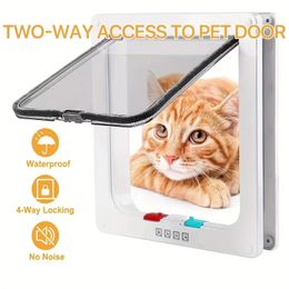 Cat Flap Door Magnetic Lock Lockable Safe Flap Door Gate Frame For Cat Puppy Dog