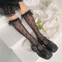 Sexy Socks Y Demo 3 Pair Gothic Sexy Lace Transparent Mesh Ruffled Socks Girl Lolita Mid Pipe Knee Socks 230711