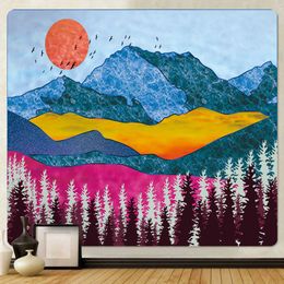 Tapestries Nordic Landscape Painting Scene Home Decor Tapestry Wall Hanging Yoga Mat Cute Room Wall Decor