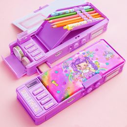 Pencil Bags Mechanical deformation combination lock stationery box girl cute pencil case school student Cartoon plastic pen 230707