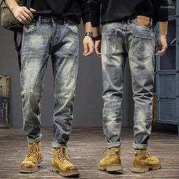 Men's Jeans Italian Style Fashion Men Retro Blue Stretch Slim Ripped Elastic Trousers Vintage Designer Denim Pants Hombre