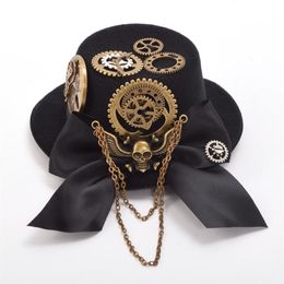 Retro Black Steampunk Mini Too Hat Costume Accessories Women Skull Wings Gear Pattern Hair Clip Punk Gothic Hair Clips Headwear2260