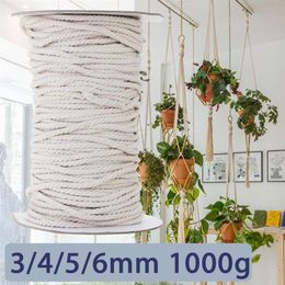 KIWARM 3 4 5 6mm 1000g White Cotton ed Braided Cord Rope DIY Home Textile Accessories Craft Macrame String341Q