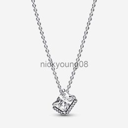 Pendant Necklaces Authentic Pendant Necklaces Rectangle Zircon Women 925 Silver fits pandora with Original BOX Charms Birthday Gift Christmas Jewelry N015 x0711 x