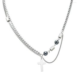 Pendant Necklaces Stainless Steel Fashion Prayer Cross Bead Religious Necklace Hip Hop Delicate Women Gift Jewellery For Him