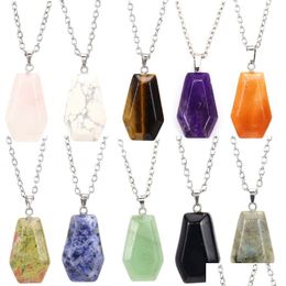 Pendant Necklaces Coffin Shape Fortune Necklace Tiger Eye Quartz Agates Reiki Healing Crystal Drop Delivery Jewellery Pendants Dhoai