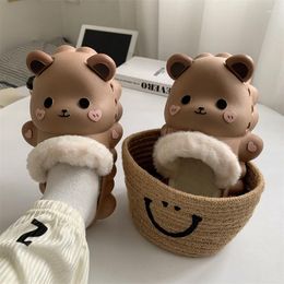 Slippers Women Cute Animals Platform Winter Warm Plush Cotton Shoes Lovers Indoor Slipper Removle Pad Thick Se Femal Slides