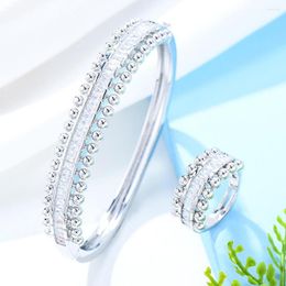 Necklace Earrings Set Soramoore BOHO Sparkly Trendy Stackable Princess Bangle Ring For Women Full Micro Cubic Zircon Wedding Saudi Arabic