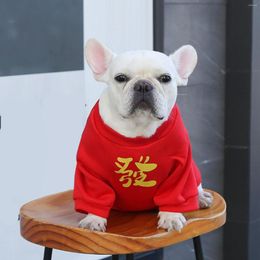 Dog Apparel Pet Sweatshirt Creative Year Chinese Character Printed Pocket Decoration Warm Pullover Supplies Hoodies Clothes
