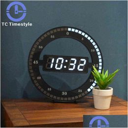Wall Clocks Led 3D Technology Clock Luminous Digital Electronic Mute Temperature Date Mti-Function Jump Second Home Decoration H1230 Dh6Dg