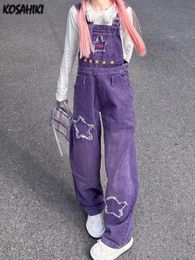 Pants Kosahiki Vintage Purple Denim Jumpsuits Women Y2k Aesthetic Casual Suspender Wide Leg Playsuits Rompers Star Grunge Trousers