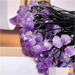 Pendant Necklaces Natural Amethyst Rough Stone Crystal Necklace Energy Stones Healing Meditation Yoga Gift Wholesale Drop Delivery J Dhvlc