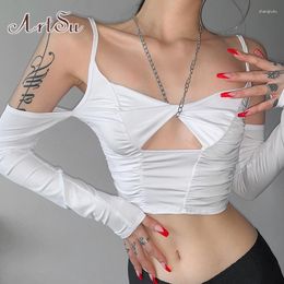 Women's T Shirts Halter Crop Top Y2K Clothes Fashion Off Shoulder Chain Vest Streetwear Strap Long Sleeve Tee Shirt White Sexy Tshirt