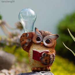 Vilead Garden Statue Owl Resin Figurine with Solar Lights Animal Sculpture Exterior Decoration Patio Lawn Yard Art Outdoor Decor L230620