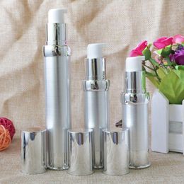 Silver Mini Portable Vacuum Airless Travel bottles 15ml 20ml 30ml Liquid Makeup Empty Packaging Containers 100pcs wholesale Mebhp