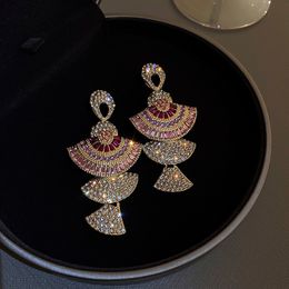 Stud Vintage Baroque Style Geometric Drop Earring Pink Zircon Crystal Sector Dangle Banquet Jewellery Accessorie 230710