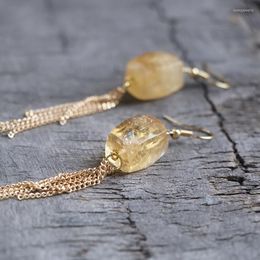 Dangle Earrings Gold-color Chain Tassels For Women Girls Natural Stone Citrines Bead