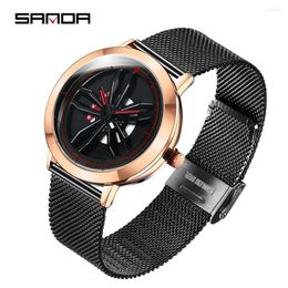 Wristwatches Sanda Special Wheel Model Rotating Dial Quartz Wristwatch Quality Hook Buckle Steel Mesh Belt Fashion Business Men Watch 1009