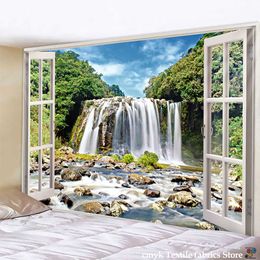 Tapestries 3D Wall Art Tapestry Wall Hanging Waterfall Tapestry Flowers Multi-function Wall Tapestry Living Room