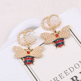Fashion Gold Plated Luxury Brand Designers Double Letters Stud Clip Chain Geometric Famous Women Crystal Rhinestone Earring Wedding Party Jewerlry