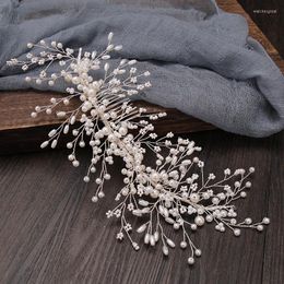 Hair Clips Fashion Simulated Pearls Tiaras Combs Long Silver Colour Hairgrips Flowers Wedding Bridal Accessories Women Jewellery