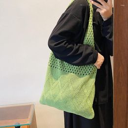 Evening Bags Handmade Knitted Tote Bag Lady Retro Hollow Handbag Cotton Fabric Woven Top-handle Bucket Women Casual