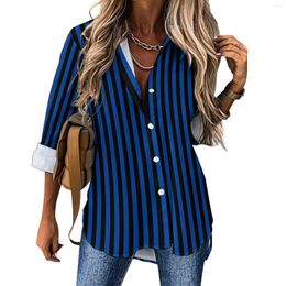 Women's Blouses Striped Halloween Loose Blouse Blue And Black Casual Oversized Female Long Sleeve Retro Shirt Summer Graphic Top