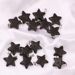 Charms Natural Stone Black Lava Star Aromatherapy Essential Oil Per Diffuser Pendant For Diy Necklace Drop Delivery Jewellery Findings Dhhrl