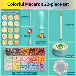 Stamps Blue/Pink Sealing Wax Seal Box Kits Set With Scrapbook Stamps Spoon Furnace DIY Craft Party Invitation Decoration Wedding Gifts 230710