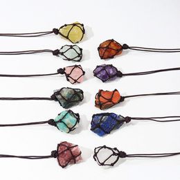 Pendant Necklaces Natural Rough Stone Net Bag Rose Quartz Amethyst Fluorite Crystal Necklace For Women Men Drop Delivery Jewellery Pend Dhjrm